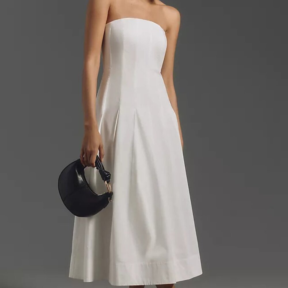Anthropologie Mare Mare Strapless Seamed A-Line Midi Dress LP feminine valentine